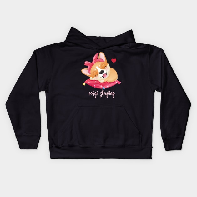 cute little corgi sleeping pillow tshirt Kids Hoodie by Tshirt lover 1